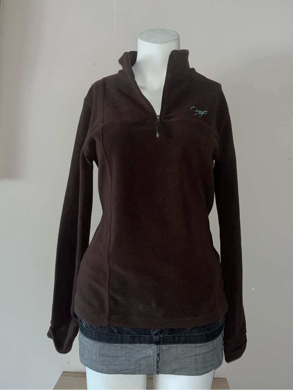 Orage Brown Teddy Fleece Half-Zip Jacket